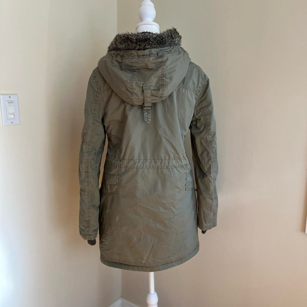 Vintage Y2K Bella Swan Green Fur Trim Military Cargo Parka Coat Jacket Hoodie M - Picture 9 of 14